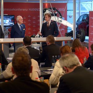 Abschlusspressekonferenz der Hannover-Messe 2013 mit Dr. Jochen Köckler, Mitglied des Vorstandes Deutsche Messe, Dr. Ing. h.c. Harting, Vorsitzender des Ausstellerbeirats und Maxim Zerkov, Präsident Formika, Organisation des russischen Partnerlandauftritts.