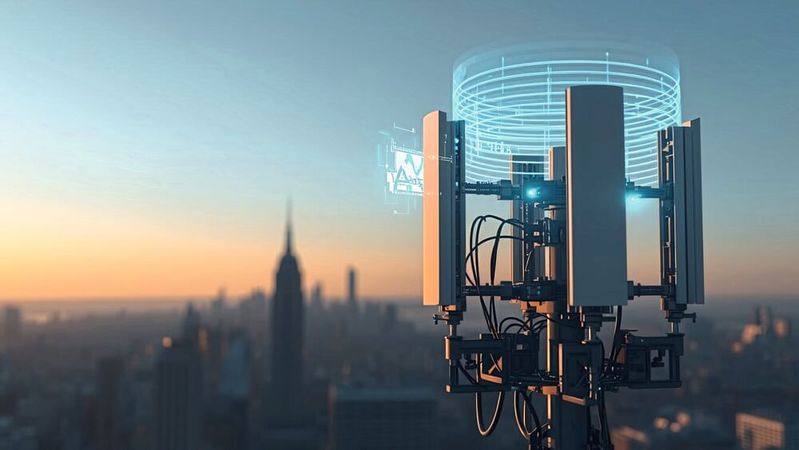 Mobilfunkantennen in der Stadt: Für die 6G-Ära braucht es deutlich mehr nutzbares Mittelbandspektrum zwischen 3 und 8 GHz, damit Netze in urbanen Hochlastgebieten nicht an ihre Grenzen stoßen.(Bild:  Stable Diffusion / KI-generiert)