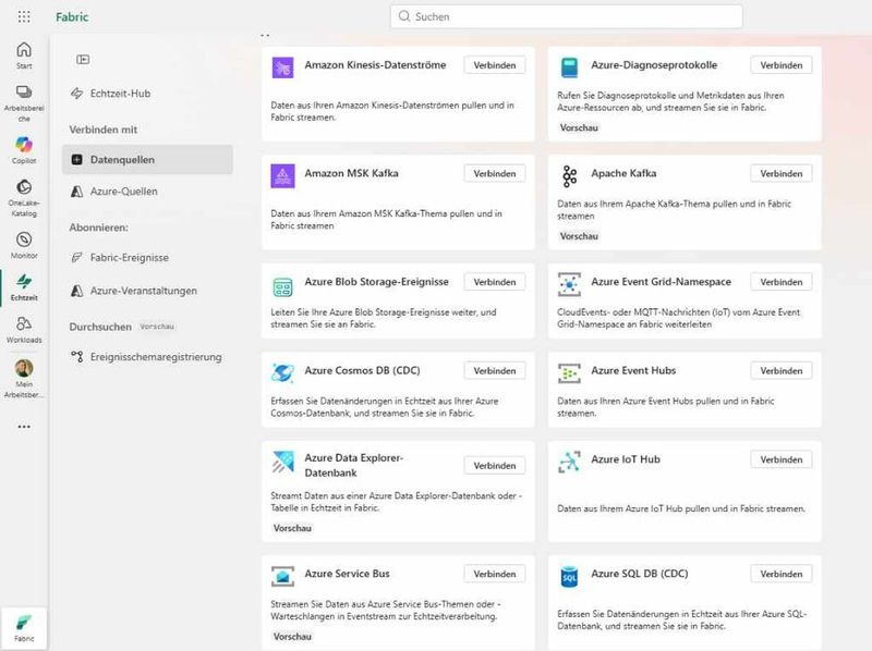An Microsoft Fabric lassen sich zahlreiche, verschiedene Datenquellen direkt aus der Cloud heraus anbinden.  (Bild: T. Joos)