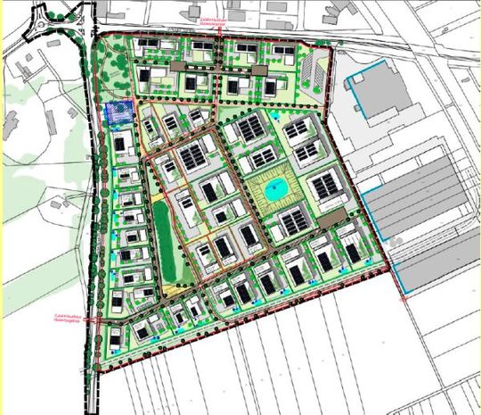 So sieht das Stäftebauliche Konzept aus: Im Norden soll vor allem Raum für Dienstleistung entstehen, im Süden Gewerbe. (Bild:  Wesselinger Grundstücksentwicklungsgesellschaft (WEGE))