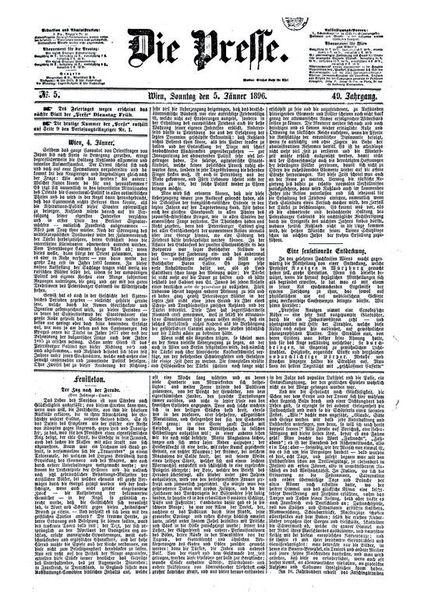 Als erste berichtete Anfang 1896 die Wiener „Presse“ über die unsichtbaren Strahlen, die fast jede Materie durchdringen. Über Telegraphenleitungen verbreitete sich die Nachricht in ganz Europa und Amerika. (Bild: Röntgen-Kuratorium Würzburg e.V.)