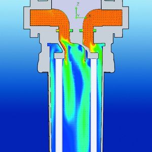 Bild 2: Mit Hilfe von Testreihen und Strömungsanalysen wurde die Anströmung der Filter optimiert. Ziel war eine Konstruktion mit möglichst fließenden Übergängen und Umlenkungen der Strömung innerhalb des Gehäuses.