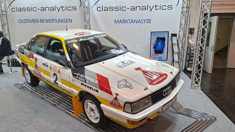 Kaum zu glauben aber wahr: Merkbewerter Classic Analytis hatte den letzten Wagen, den Walter Röhrl in seiner aktiven Rallye-Zeit fuhr, als Eyecatcher organisiert – ein original Audi 200 quattro Group A von der Akropolis-Rallye 1987. (Bild: Dominsky – VCG)