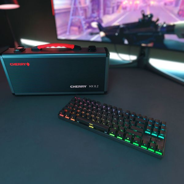 Zum Lieferumfang des MX 8.2 TKL Wireless, hier in Schwarz, gehört ein stabiler Transportkoffer aus Metall. (Bild: Cherry)