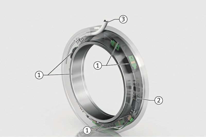 Das Überwachungssystem Spindlesense für Spindellager besteht aus Abstandssensoren (1), einer Auswerteeinheit (2) und dem Anschlusskabel (3). (Schaeffler)