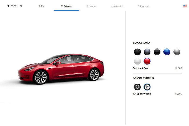 Rot kostet dagegen extra. (Screenshot tesla.com)