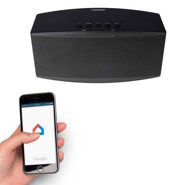 Die Blaupunkt-Lautsprecher werden mit dem Smartphone gesteuert. Via Google Home App können mehrere Boxen in unterschiedlichen Räumen gleichzeitig bedient werden. (Blaupunkt)