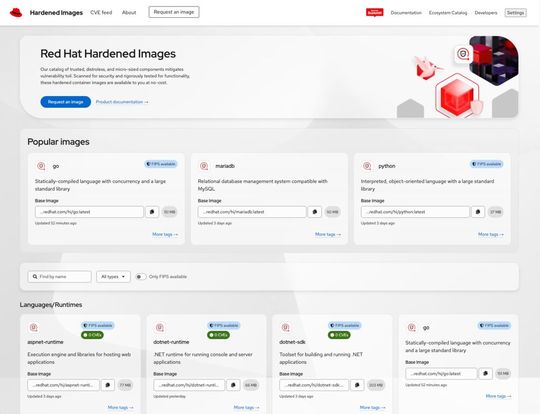 Der Katalog minimalistischer „Hardened Images“ von Red Hat(Bild:  Red Hat)