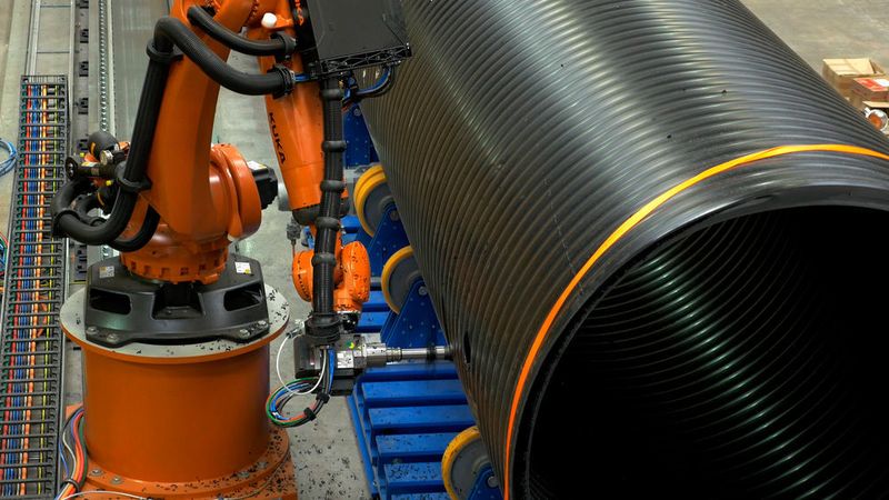 KUKA supplies technology package to Asset International in Wales for milling Weholite pipes measuring up to 3.5 meters in diameter. (Kuka)