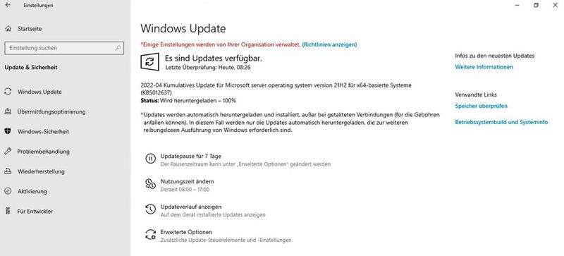 Installieren des aktuellen Qualitätsupdates für Windows Server 2022 nach der Aktualisierung von Windows Server 2016. (Bild: Microsoft / Joos)