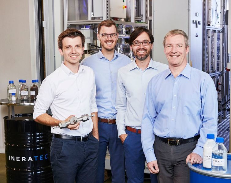 Das Gründer-Team eines der besten Start-ups Deutschlands: Philipp Engelkamp, Tim Böltken, Paolo Piermartini und Peter Pfeifer (v.l.n.r) von Ineratec. (Sandra Goettisheim, KIT)