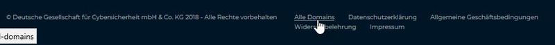 Footer-Bereich der cyberscan-Webseite mit dem Optionspunkt „Alle Domains“. (Dombach)