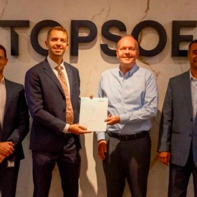 From left to right: Johan Malan, Head of Licensing, Topsoe; Thibault Menage, Vice President US & Caribbean, HDF Energy; Henrik Rasmussen, Managing Director the Americas, Topsoe; and Sami Gulistan, Senior Licensing Manager, Topsoe. (Source: Topsoe )