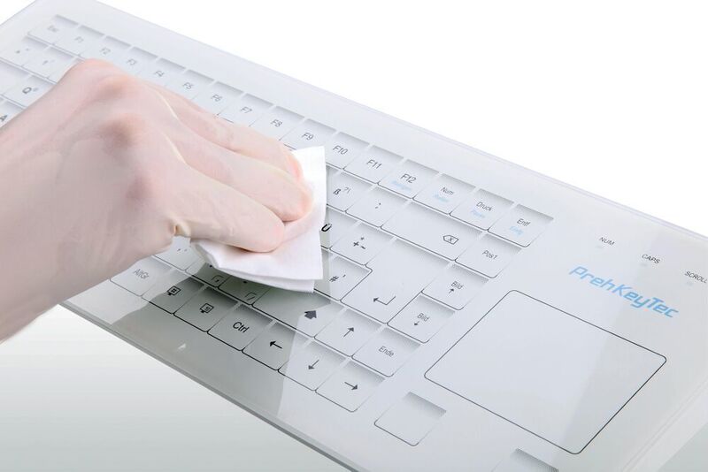 Wer Wert auf eine besonders hygienische Arbeitsumgebung legt oder wem die Reinigung einer normalen Tastatur zu aufwendig ist, ist mit einer einfach zu reinigenden Tastatur aus Glas ...  (Prehkey Tec)