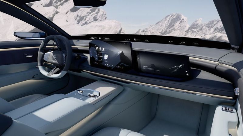 Fine leather, elegant details, and three large displays define the cockpit of the Vision BMW Alpina (BMW)