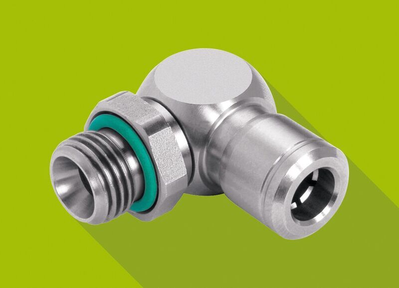 Elbow screw-in connectors manufactured from non-corrosive and acid-resistant stainless steel 1.4301/07 maintain a reliable seal from -0,95 till 16 bar. (Eisele)