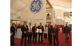 Martin Rüther, Uli Suedhoff, Rainer Bröring (Geschäftsführer GE Wind Energy), Rolf Heggen (Geschäftsführer Juwi Management GmbH), Kristina Oeding Gau, Thomas Albrecht, Geschäftsführer Juwi Management GmbH, Reinhard Kurt Maaß, Abteilungsleiter Wartung & Instandhaltung (v.l.n.r.)  (Bild: Juwi)