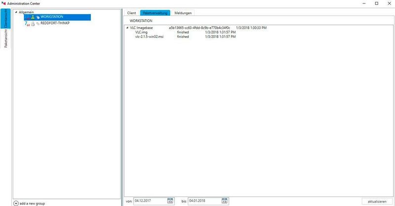 Blick auf die Paketverwaltung des „Administration Center“ – ersichtlich hier die beiden Dateien je Paket. .MSI zur Produktinstallierung und .IMG für das Update der SQL-Datenbasis. (ReddFort)