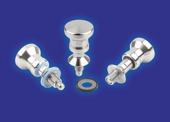 Die Arretierbolzen aus Edelstahl erfüllen die erhöhten Hygieneanforderungen für Branchen wie die Lebensmittel- und Pharmaindustrie oder die Medizintechnik.(Bild:  Heinrich Kipp Werk)