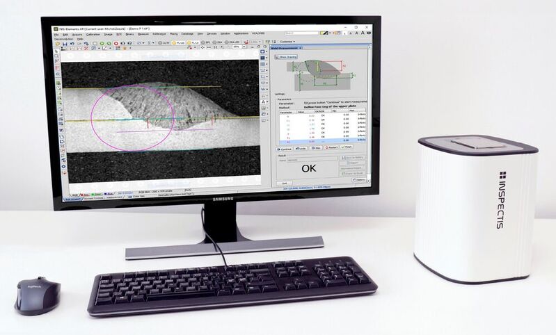 WI20 (rechts neben dem Bildschirm) heißt ein von Atecare angebotenes System von Inspectis, mit dem sich Schweißnähte zuverlässig mikroskopisch vermessen und analysieren lassen. Hier erklärt der Test- und Prüfsystemespezialist aus Aichach, was man damit alles machen kann.