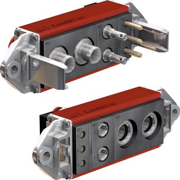Hybrider CombiTac Steckverbinder mit elektrischen Kontakten und Medienkupplungen (Stäubli)