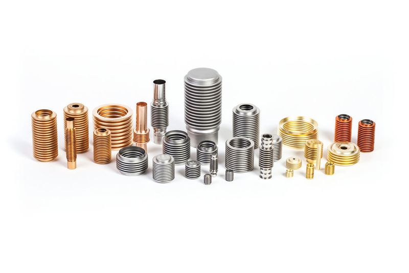Bronze, Edelstahl und Messing sind die am häufigsten gewählten Materialien für Metallfaltenbälge. (Mera Bellows)