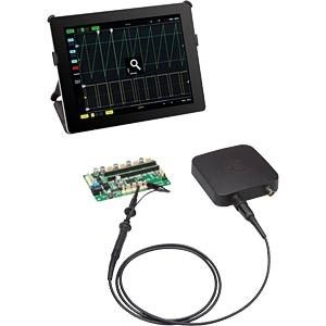 Velleman WFS210: ein kompaktes, tragbares, batteriebetriebenes 2-Kanal-Oszilloskop. Im Gegensatz zu den traditionellen Oszilloskopen, ist es nicht mit einem Bildschirm ausgestattet. Stattdessen wird Ihr Tablet (iOS, Android™ oder PC (Windows)) als Bildschirm verwendet, um die Messungen anzuzeigen. (Bild: reichelt / Legen heirweg 33)