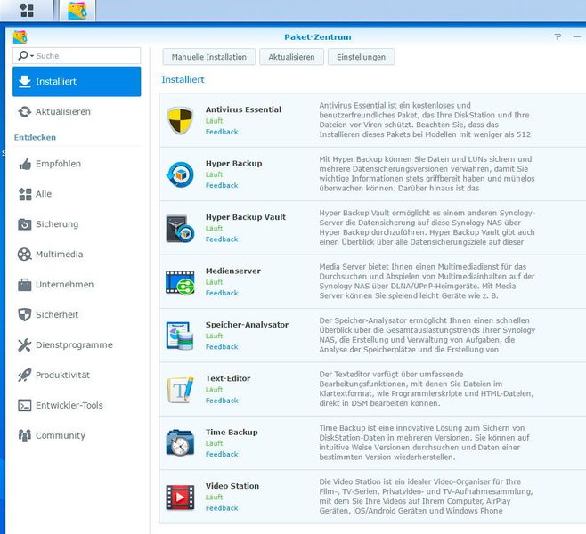 Im Paket-Zentrum lassen sich schnell und einfach weitere Apps herunterladen und auf dem NAS installieren. (Thomas Joos)