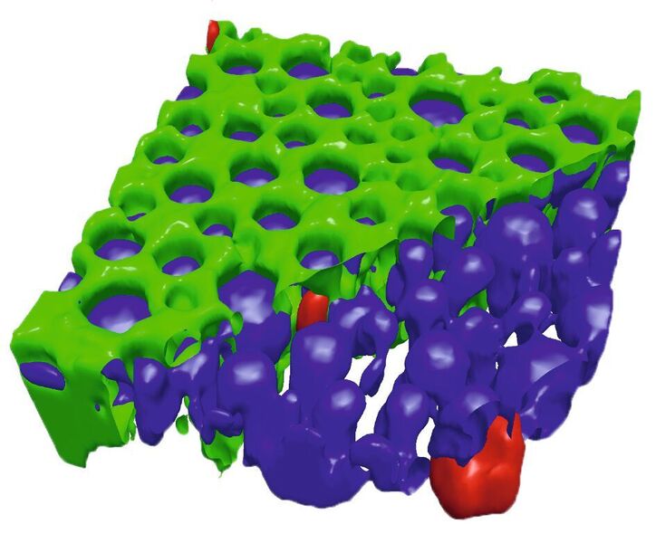 Fig.1: In this 3D image example, the components of a pharmaceutical emulsion are displayed in different colors. (Witec)