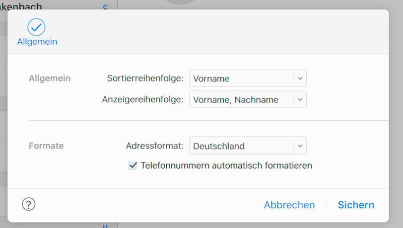 Sortierreihenfolge von Kontakten in iCloud.com steuern. (Joos)