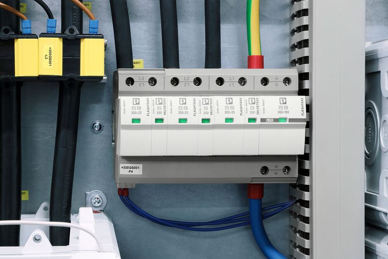 Leistungsstarker Schutz trotzt jedem Gewitter: mittels Fernmeldefunktion hat der Service den Zustand des Schutzgerätes immer im Blick. (Bild: Phoenix Contact)