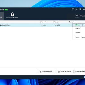 In der Oberfläche von Wise Folder Hider können Ordner versteckt und noch zusätzlich mit eine, Kennwort abgesichert werden.(Bild:  Joos)