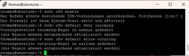 Aktivieren und konfigurieren von UFW auf Ubuntu-Systemen. (Bild: Joos)
