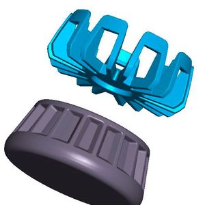 Unten die Kunststoffvariante des Drehstellers, oben die neue, auch noch leichtere, Titanversion. Beim Drucken des Neulings können pro Batch 13.000 Drehsteller gefertigt werden.(Bild:  Mimplus Technologies)