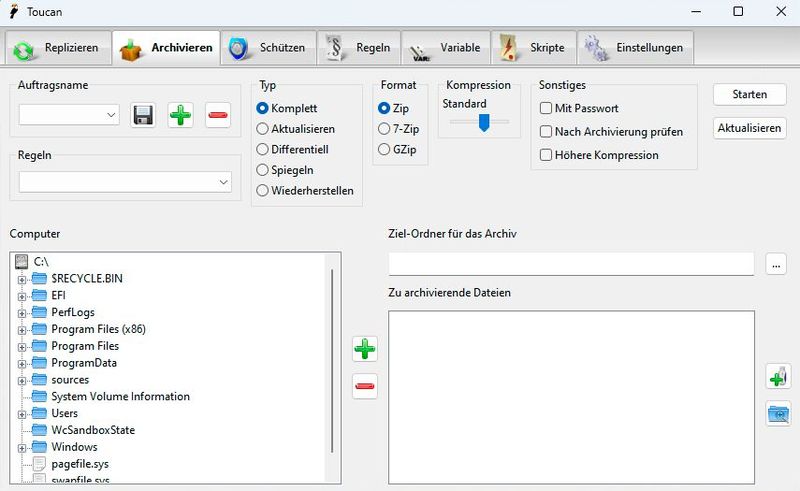 Archivieren von Daten mit Toucan. (Bild: Joos - PortableApps)