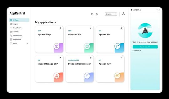 Die KI-native Plattform App Central von Aptean integriert ERP, MES, WMS, CRM und PLM in einer einheitlichen Arbeitsumgebung und bildet die Grundlage für Smart-Factory-Konzepte.(Bild:  Aptean)