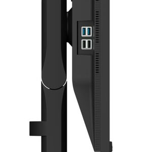 Auf der linken Seite des höhenverstellbaren CS3200X sitzen die vier USB-Downstream-Ports.(Bild:  Eizo)