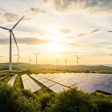 Der Weg zur Netto-Null-Bilanz führt über saubere Energiequellen: ABB hilft Industriekunden künftig dabei, sich langfristig und bezahlbar mit grünem Strom zu versorgen. (Bild: © widhihutomo – stock.adobe.com / KI-generiert)