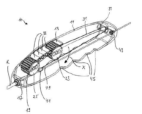 Eine Handeinheit zum Zuführen und Freigeben eines Implantats(Bild:  optimed medizinische Instrumente/DPMA)