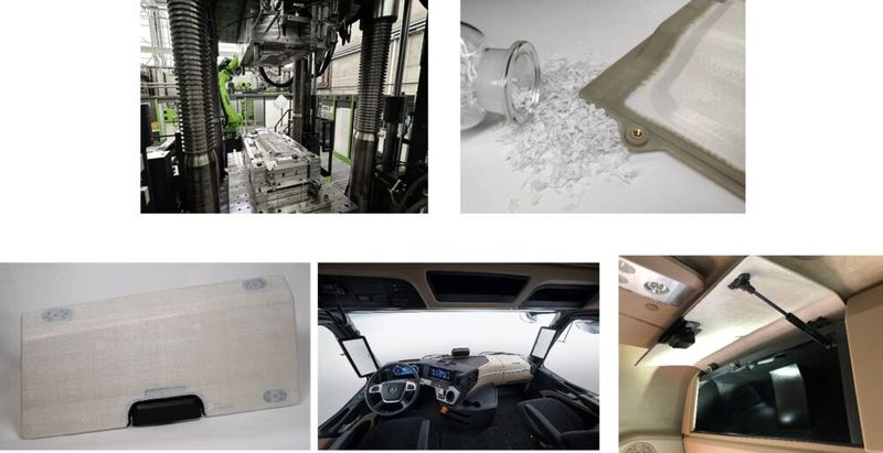 Ebenfalls in der Kategorie Automobil- und Straßentransport-Teile hat das Fraunhofer IMWS für die Entwicklung einer thermoplastischen Sandwichformtechnik den Award erhalten. Die thermoplastische Sandwichformtechnik ermöglicht die vollautomatische Herstellung von 3D-Formteilen in materialeffizienter Sandwich-Leichtbauweise. Das Potenzial dieser innovativen Hybridtechnologie wurde anhand einer Staufachabdeckung einer LKW-Fahrerkabine demonstriert. (Bild: Fraunhofer IMWS)