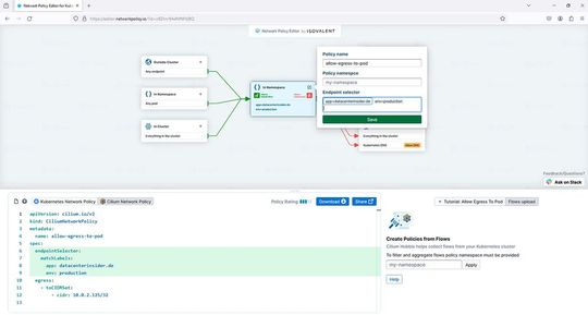 Ein Kinderspiel: Der  „Network Policy Editor“ von Isovalent, dem Anbieter hinter dem quelloffenen Projekt „Cilium“ ermöglicht visuelle Bearbeitung von Netzwerkrichtlinien. (Bild:  Kobylinska/Martins)