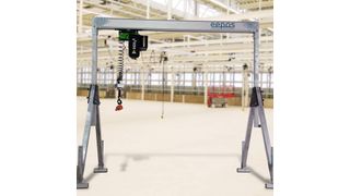 Der individuell zusammenstellbare Eepos-Portalkran basiert auf einem Aluprofil für ergonomische Arbeitsabläufe. Bild: Eepos (Archiv: Vogel Business Media)