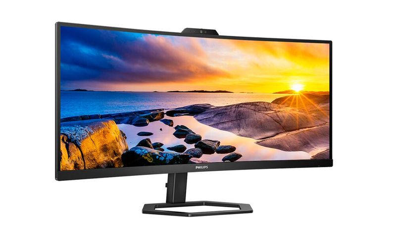 5-MP-Webcam mit Windows HelloTM und USB-C: der Philips 34E1C5600HE für modernes Teamwork. (Bild: MMD Monitors & Displays B.V.)