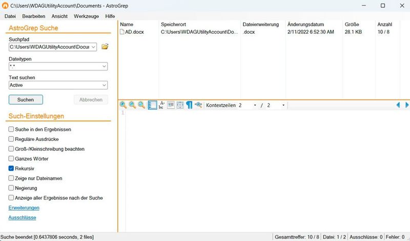 Suche nach Dateien mit AstroGrep. (Bild: Joos (Screenshot))