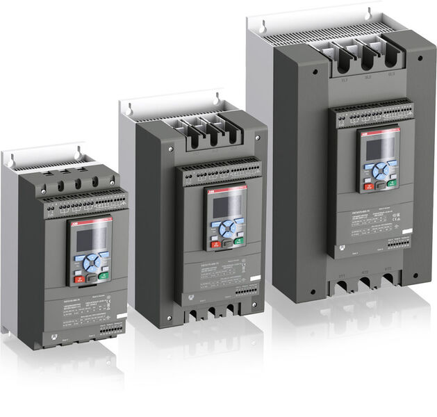 Die neue Softstarter-Baureihe PSTX bietet kompletten Motorschutz in nur einem Gerät und arbeitet auch bei Last- und Netzunregelmäßigkeiten zuverlässig. (Bild: ABB)