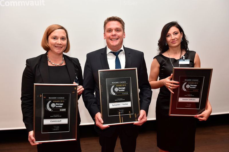 In der Kategorie Backup / Disaster Recovery wurden die Firmen Symantec (Platin), vertreten durch Olaf Dünnweller, Veeam (Gold), Gabi Schauer, und Commvault (Silber), Michelle Stonebank, von unseren Leser gewählt. (Vogel IT-Medien)