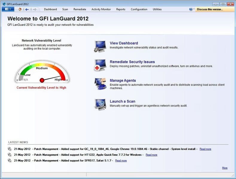 Begrüßungsbildschirm von LanGuard 2012. (GFI Software)