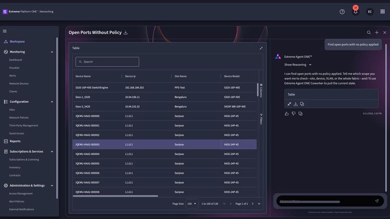 Die Tabelle zeigt alle betroffenen Geräte samt Standort, IP-Adresse und Modell auf einen Blick. (Bild: Extreme Networks)