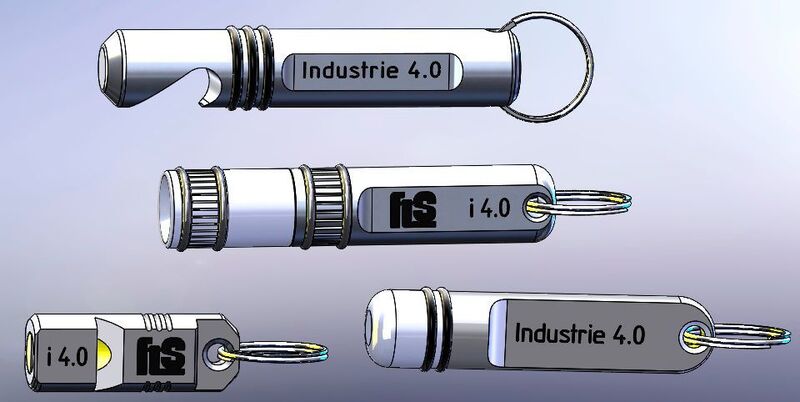 Als Produkte stehen vier Schlüsselanhänger aus Aluminium (Flaschenöffner, Anhänger, Signalpfeife und LED-Taschenlampe) zur Auswahl.  (Feintechnikschule Schwenningen)