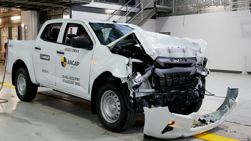 Ein in allen Kategorien recht gutes Ergebnis gab es für den Pick-up Isuzu D-Max in der Crew-Cab-Version. Die Tester lobten seine insgesamt umfangreiche Sicherheitsausstattung. Beim Frontalcrash wird der Japaner allerdings zu einer Gefahr für gegnerische Fahrzeuge. Trotzdem bekam er die volle Punktzahl. (Bild: Euro NCAP)